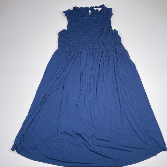 The Nines by Hatch Dress Blue Sleeveless Smocking Maternity Stretchy Comfy Baby - Picture 1 of 12